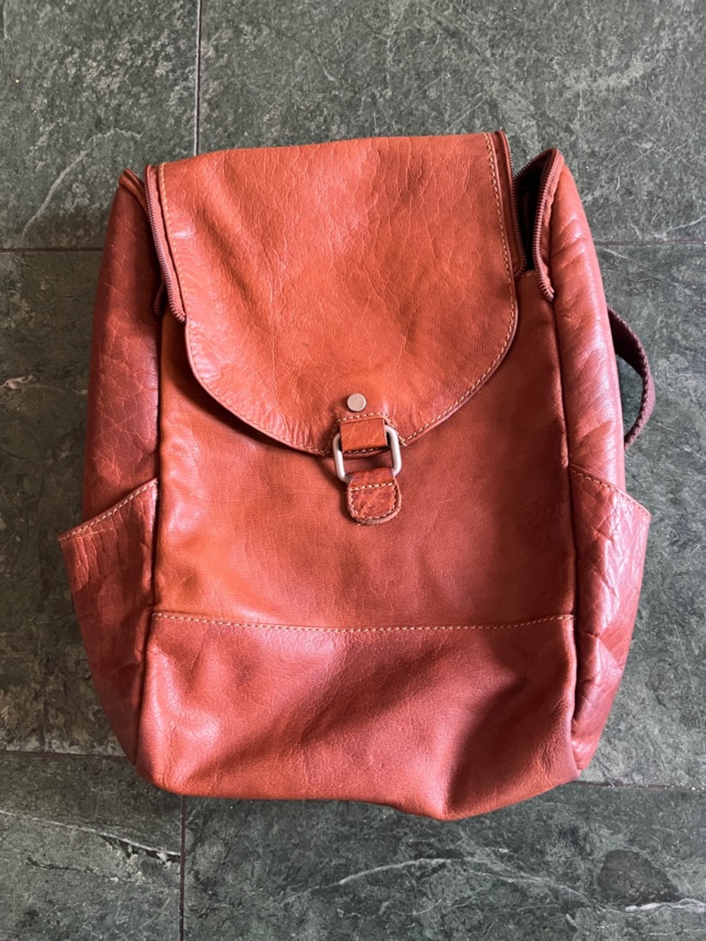 Women's Leather Flap Backpack in Rustic Tan